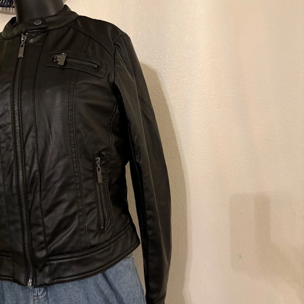 Jou Jou Women's Black Leather Moto Jacket
